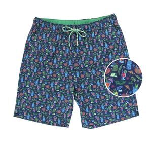 Skiff Dogs Men's Navy Tiki Happy Hour Tropical Print Swim Trunks Size X-Large